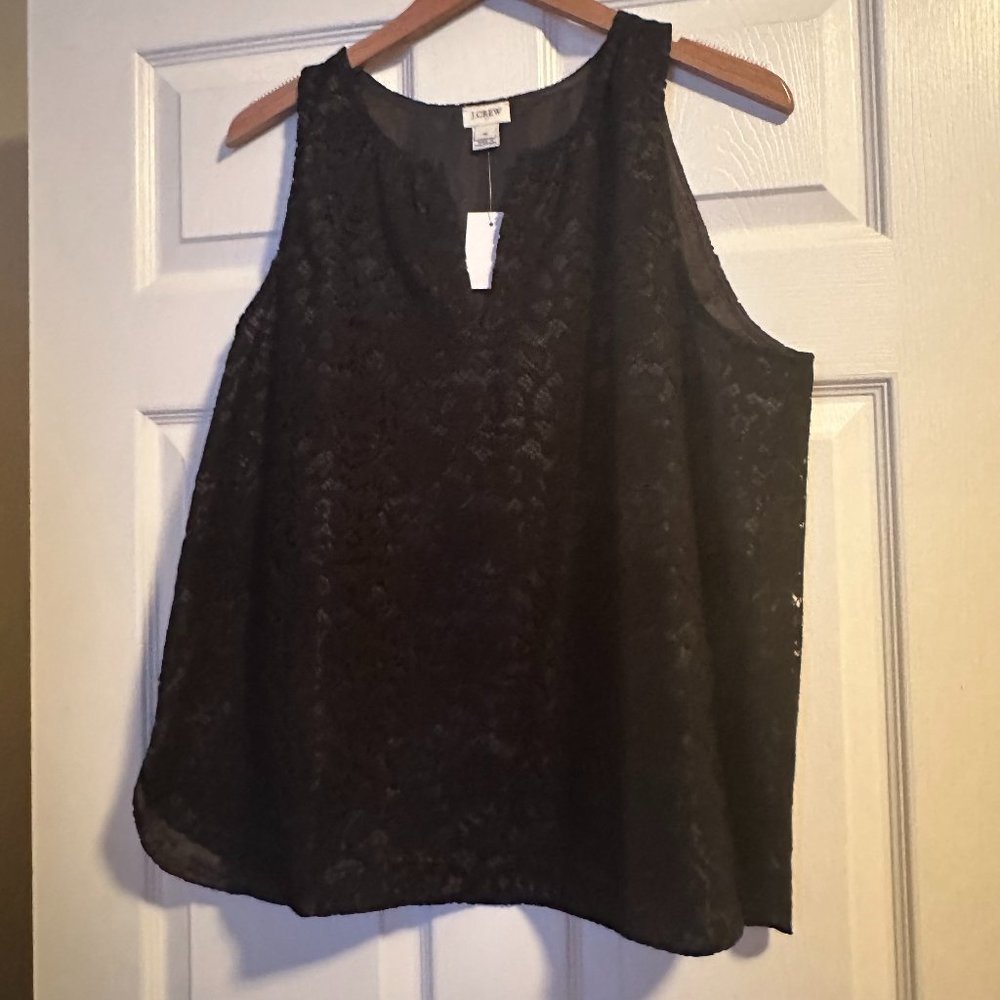 NWT J Crew Factory Black Sleeveless Lace Top Size 16